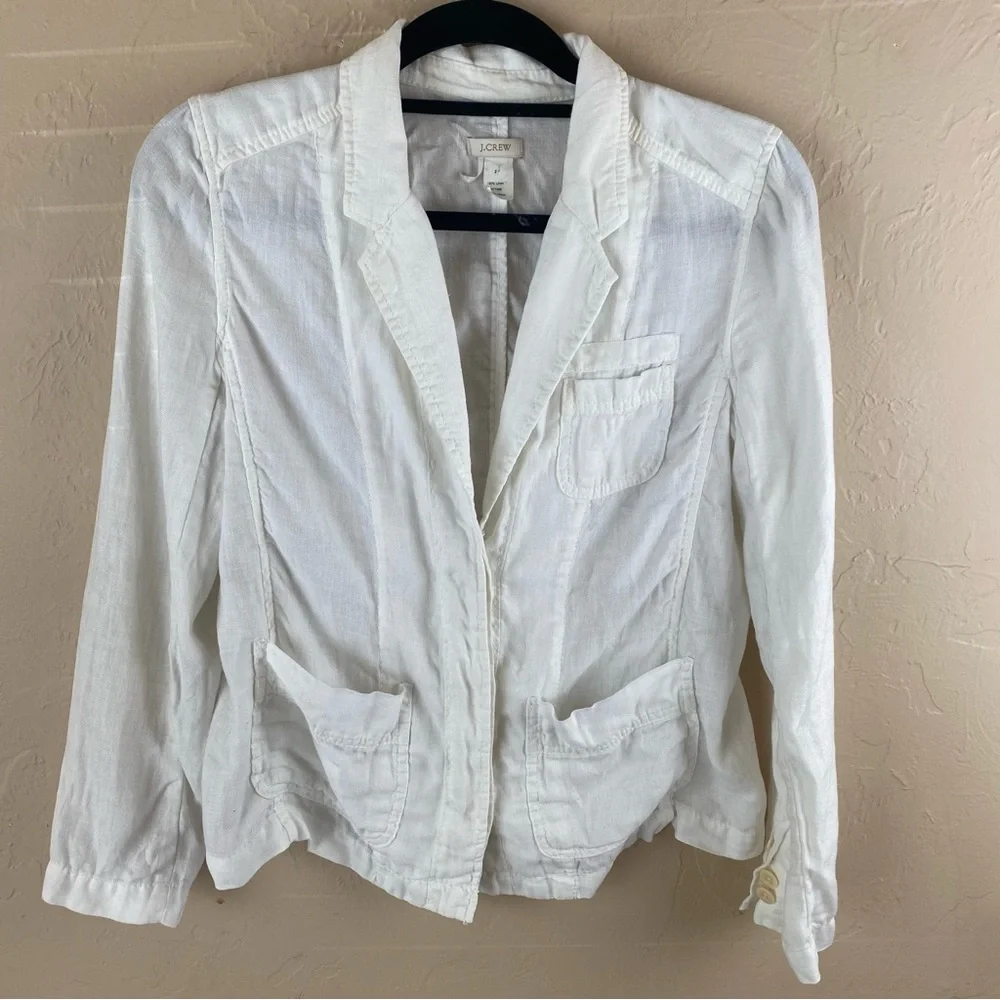 J.Crew White Linen Blazer Jacket Size 2